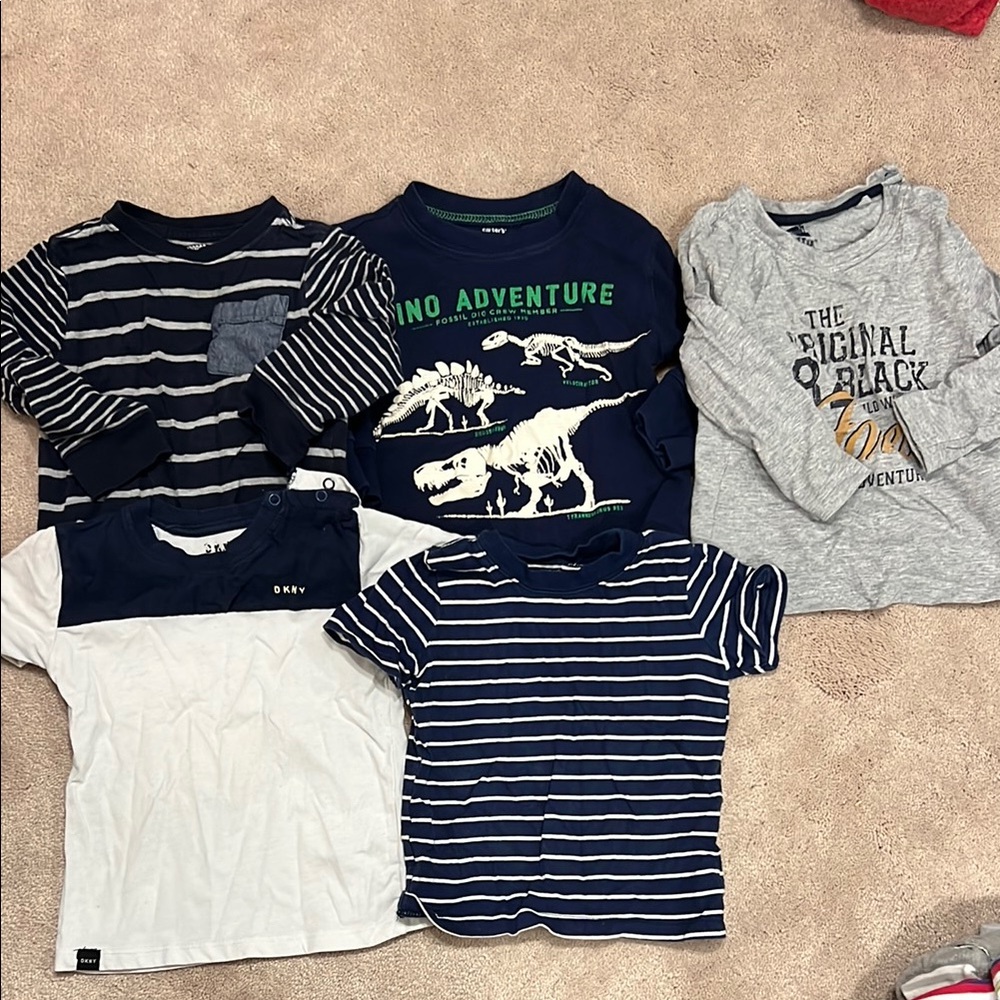 Blue and Gray Long Sleeve Tees with Dinosaur Graphic